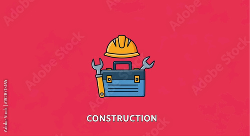 A construction worker holds tools and wears a helmet on a site with equipment