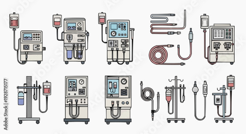 Medical equipment illustration set for hospital use and patient care in a clinic