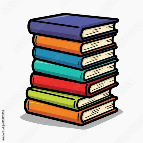 A colorful stack of books in a cartoon style, perfect for educational or literary themes