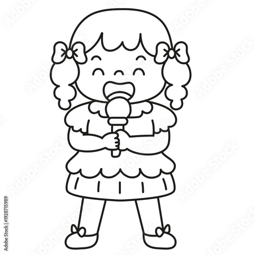Girl Singing into Microphone Illustration