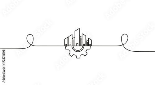 Simple cityscape illustration inside gear shape