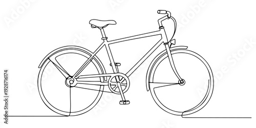 A continuous single line drawing of a bicycle representing green transport, line art style illustration.