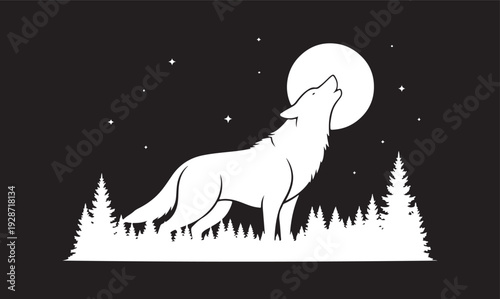 howling wolf icon illustration, howling wolf silhouette logo animal world and wildlife, drawn vector illustration.
