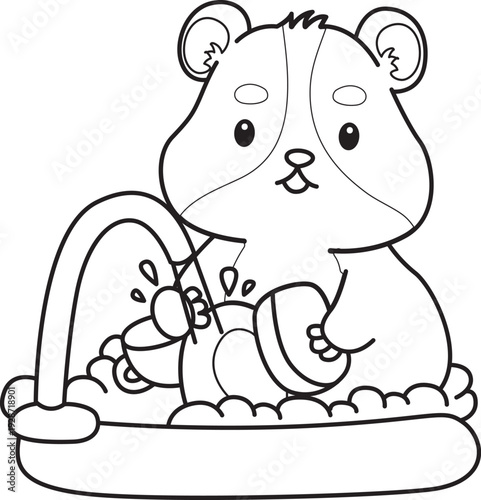 Coloring pages of Cute set of hamster sticker with activity.  Outline of hamster 