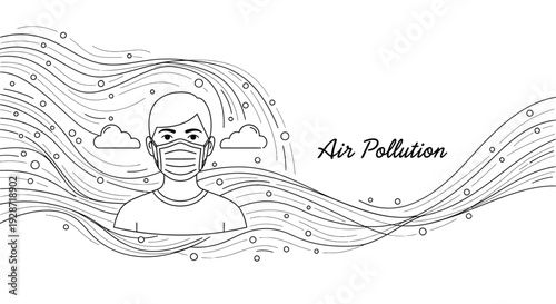 Man wearing face mask surrounded by air pollution