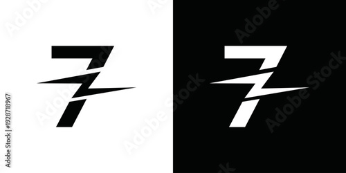 simple vector number 7 and flash logo
