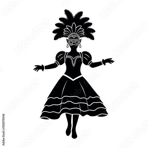 Carnival dancer in costume with feathers and mask.