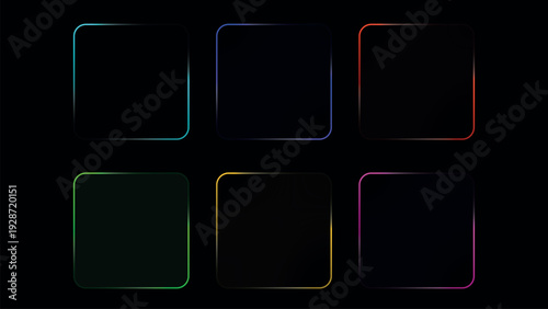 Neon glowing frames, green night banners, light effect, bright illuminated borders. Rounded rectangles are design elements. PNG light effect.