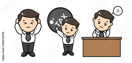 Set of cute stressed businessman mascot designs.