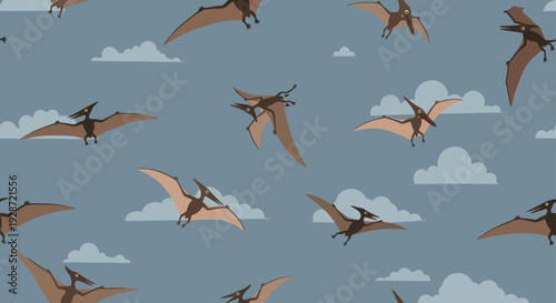 Pterodactyls Flying in the Sky Illustration.