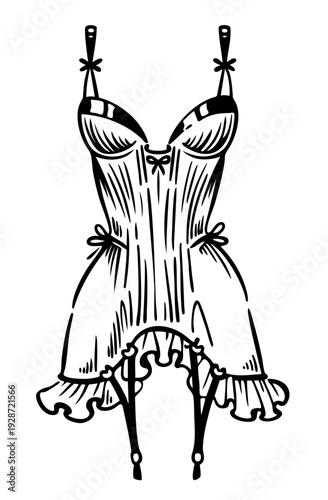 Babydoll Lingerie Dress with Flared Hem and Garter Straps – Romantic Nightwear for Boudoir and Honeymoon