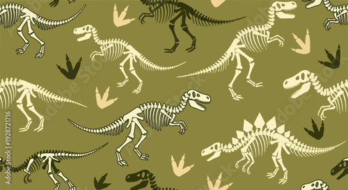 Dinosaur Skeletons and Silhouettes Pattern Design.