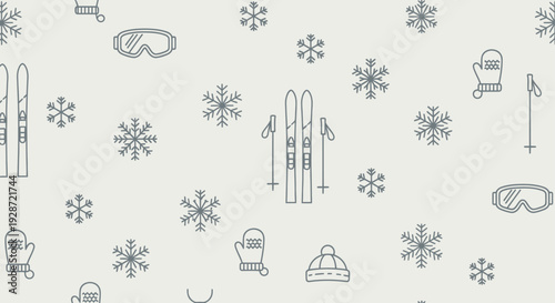 Winter Sports Icons Snowflakes Pattern Design.
