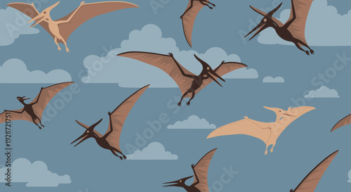 Pterosaurs Flying in the Sky Illustration.