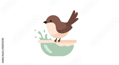 Brown Bird Drinking Water from Bowl.