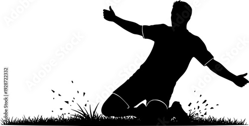Soccer Player Knee Slide Celebration with Grass Debris Vector
