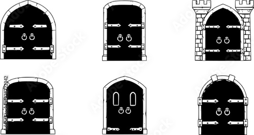 Medieval door vector cartoon icon. Vector illustration castle doors on white background.
