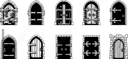 Medieval door vector cartoon icon. Vector illustration castle doors on white background.
