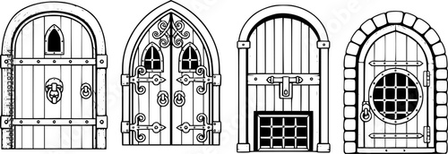 Medieval door vector cartoon icon. Vector illustration castle doors on white background.
