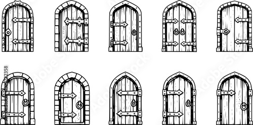 Medieval door vector cartoon icon. Vector illustration castle doors on white background.
