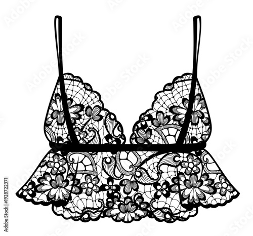 Lace Bralette with Floral Pattern, Sheer Mesh Wireless Bra Top, Scalloped Hem Romantic Lingerie for Women, Boudoir and Bridal Underwear