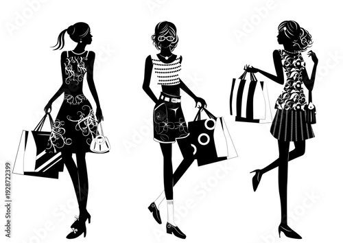 女性のシルエット、ショッピング