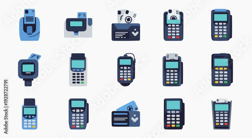 Various payment terminals on display for transaction processing purposes
