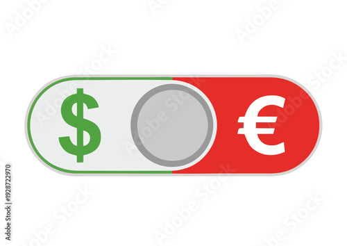 Currency Switch Toggle Between Dollar and Euro Symbols in Graphic Illustration