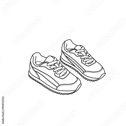 A simple line drawing of a pair of athletic sneakers. Hand-drawn line art sketch vector isolated on a white background