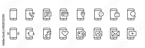 Mobile phone icon collection. Mobile device collaboration and pop-up communication icons. Vector Illustration.