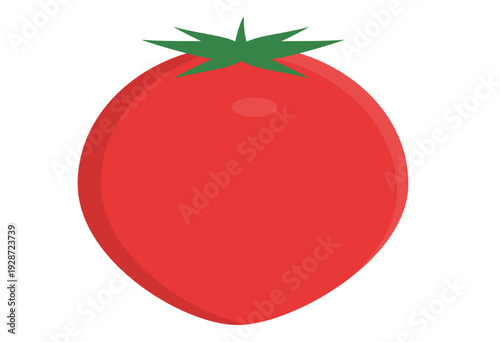 Ripe red tomato with green stem, flat vector illustration isolated on white background, perfect for recipe blogs, grocery design, menu icons, healthy eating and farm harvest themes