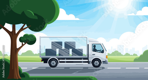 delivery truck on road, transportation and logistics concept