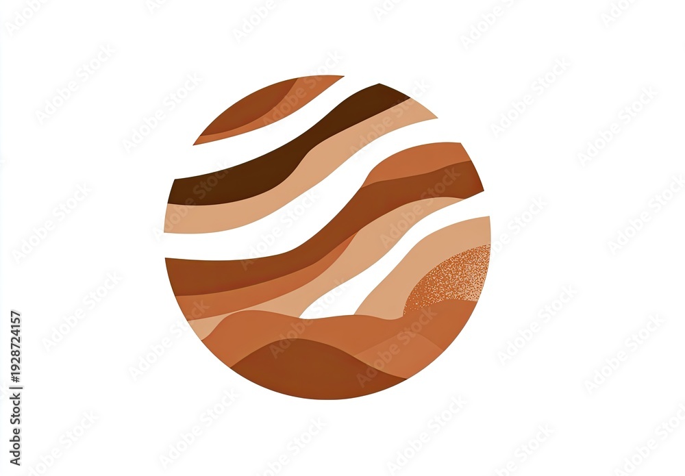 Obraz premium Abstract design with a circle containing layered, wavy earth-toned bands against a white backdrop