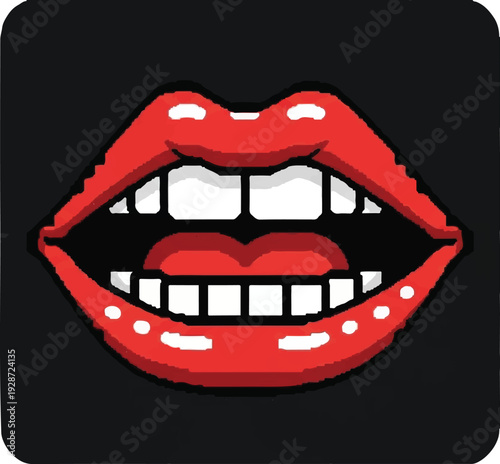 Vector illustration of red lips with glossy coating.Pop art style t-shirt print for fashion, beauty and pop culture