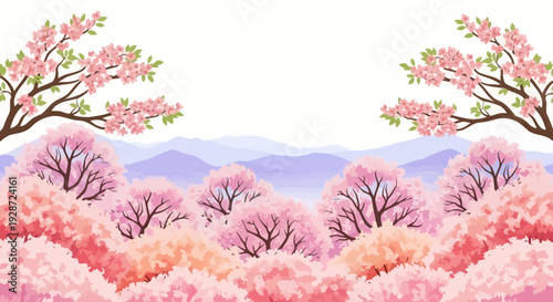 cherry blossom trees, spring landscape, scenic nature background