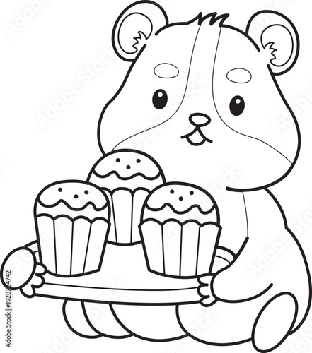 Coloring pages of Cute set of hamster sticker with activity.  Outline of hamster 