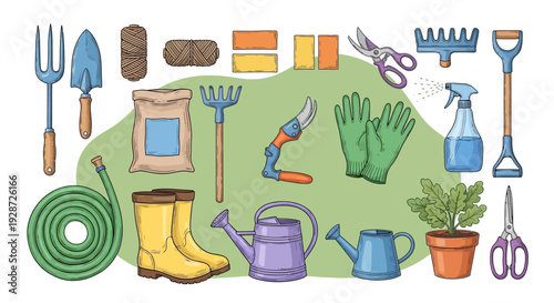 gardening tools set, garden equipment, spring season, outdoor work