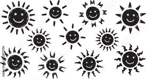 Cute seamless pattern with smiling sun faces. Summer design for kids fabric, wallpaper, or wrapping paper