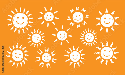 Cute seamless pattern with smiling sun faces. Summer design for kids fabric, wallpaper, or wrapping paper