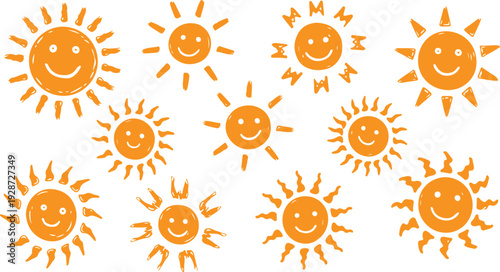 Cute seamless pattern with smiling sun faces. Summer design for kids fabric, wallpaper, or wrapping paper