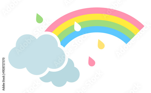 雲と雨と虹のシンプルイラスト