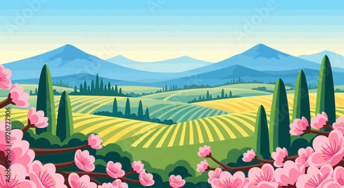 scenic tuscan landscape with rolling hills and mountains