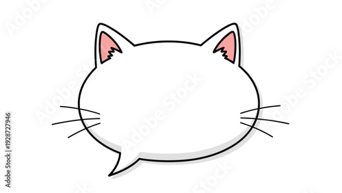 White cat head speech bubble with whiskers and pink ears isolated on a white background for your creative text and message designs.
