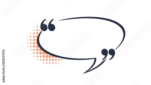 Stylish quote box speech bubble with quotation marks and orange halftone pattern background for customer testimonials or famous quotes.