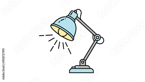 Classic blue desk lamp with adjustable arm and head shining bright light for study, office work, or creative home workspace environments.