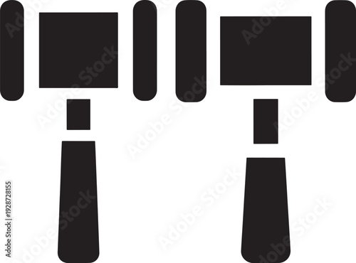 Simple Black Icons of Gavel Hammers, Symbolizing Justice, Law, and Decisions