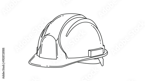 Construction hard hat or safety helmet shown as a clean black and white line drawing for industrial safety themes.