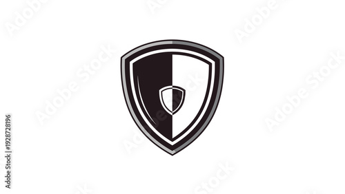 Shield icon split into black and white sections representing protection security and defense on a plain background.