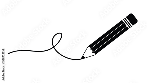 Pencil drawing a curly line shown as a solid black silhouette graphic representing creativity and sketching.
