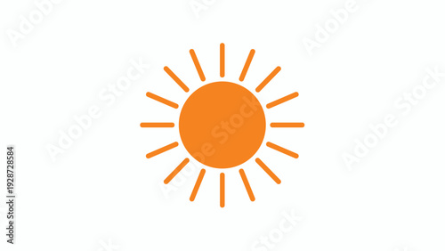 Bright orange sun icon with simple radiating rays representing sunshine and clear weather isolated on white background.